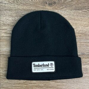 Timberland Black Knit Beanie Cuffed Logo Patch Hat OS